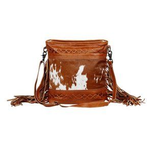 Leather & Hair On Shoulder Bag-Fashion Creed Fringed Leather Myra Bag-Brown